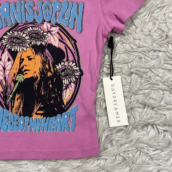 NWT Daydreamer Janis Joplin Piece Of My Heart Baby Tee Pink Retro Boho - Picture 8 of 9